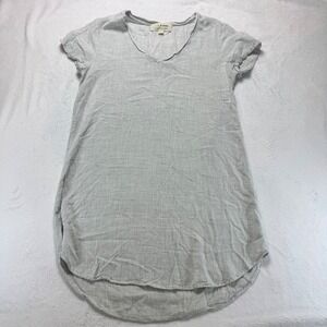 Cloth & Stone Grey Linen Blend V-Neck Short Sleeve Shift Dress/Tunic Size M